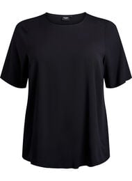 Lyhythihainen kudottu pusero, jossa on py&ouml;re&auml; p&auml;&auml;ntie, Musta