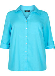 Puuvilla-pellavasekoitteinen paitapusero, jossa on napitus, Blue Atoll