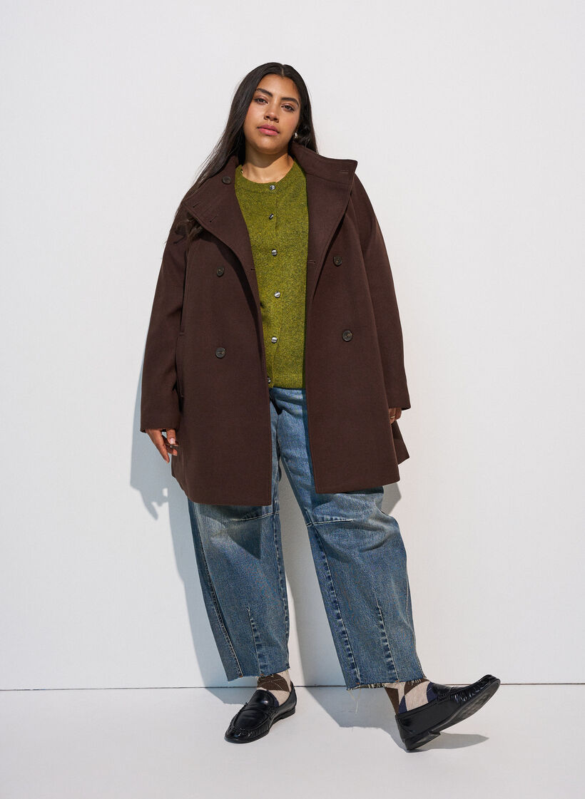 Lyhyt takki A-linjaisella leikkauksella, Ruskea, Model image number 1