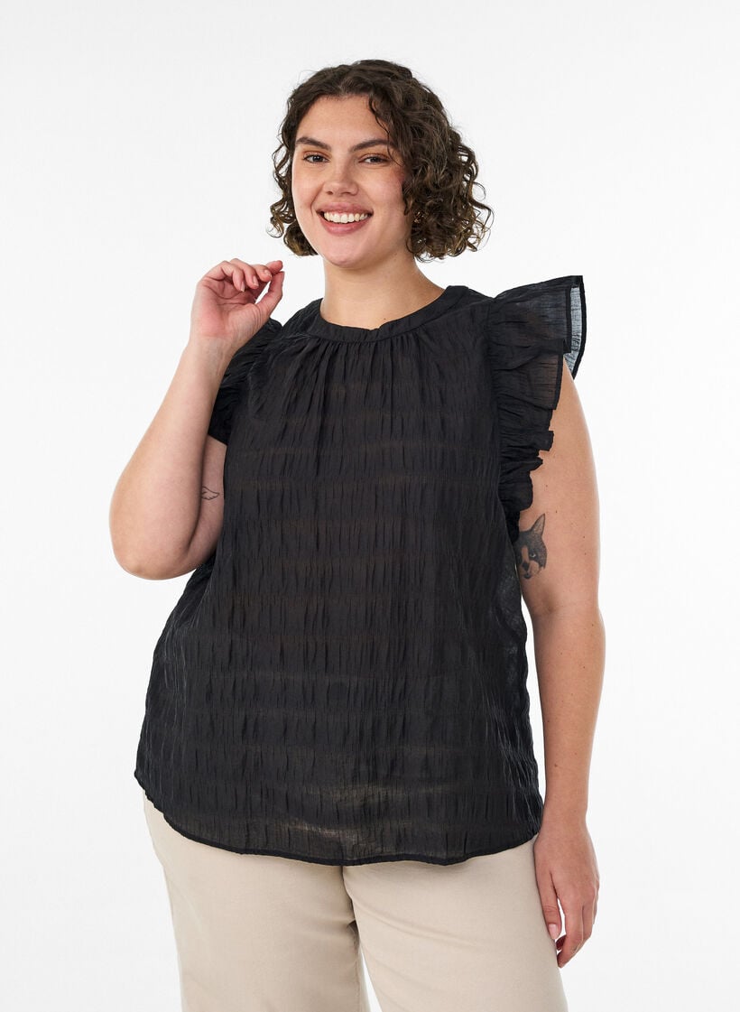 Hihaton pusero tekstuurilla ja r&ouml;yhel&ouml;ill&auml;, Musta, Model image number 0