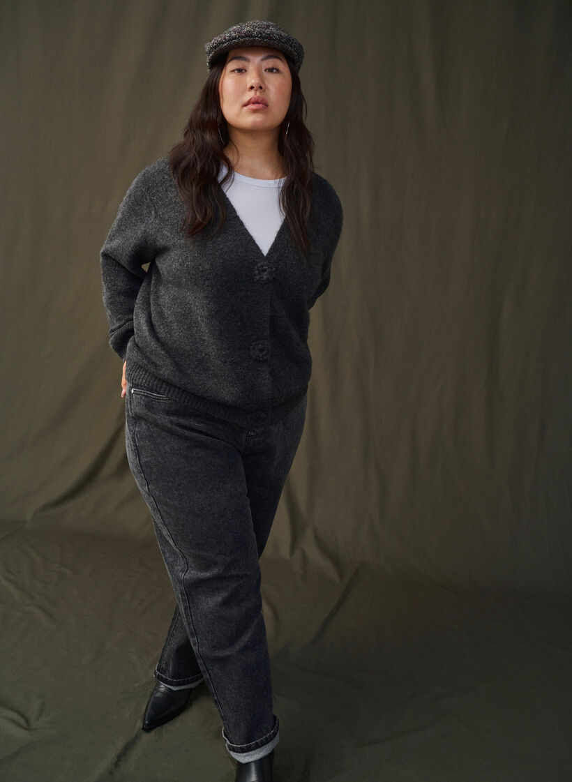 Lyhyt neuletakki kukkanapeilla, Dark Grey Melange, Image image number 1