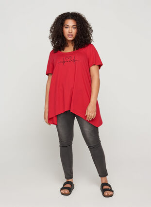 Lyhythihainen a-mallinen t-paita puuvillasta, Lipstick Red HEART, Model image number 2