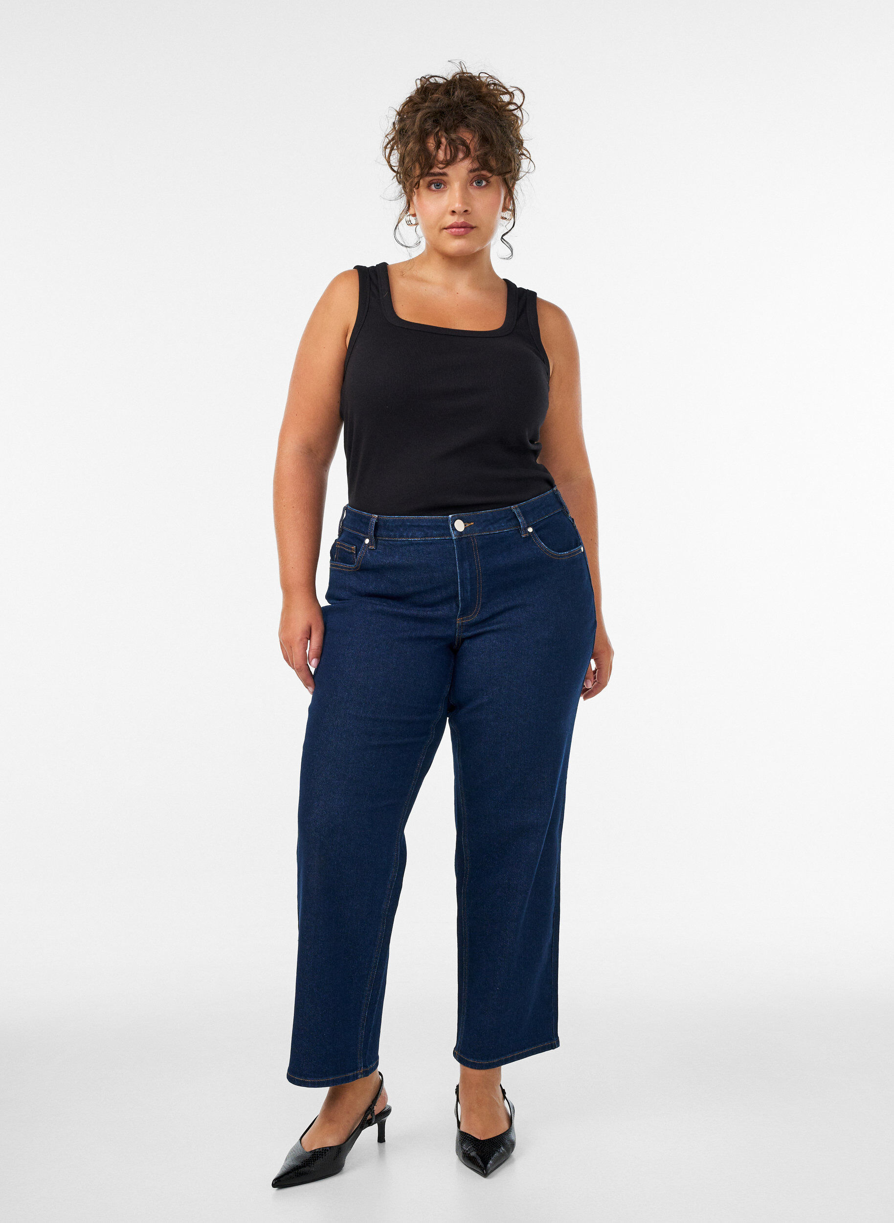 ZizziCropped straight fit -farkut normaalilla vy&ouml;t&auml;r&ouml;ll&auml;, Sininen, Model image number 0