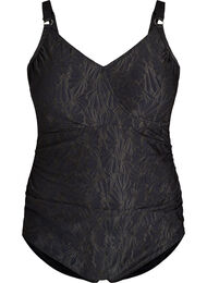 Uimapuku kietaisudetaljilla ja s&auml;vy s&auml;vyyn kukkatekstuurilla, Harmaa