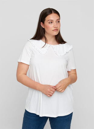 Lyhythihainen t-paita kauluksella, Bright White, Model image number 0
