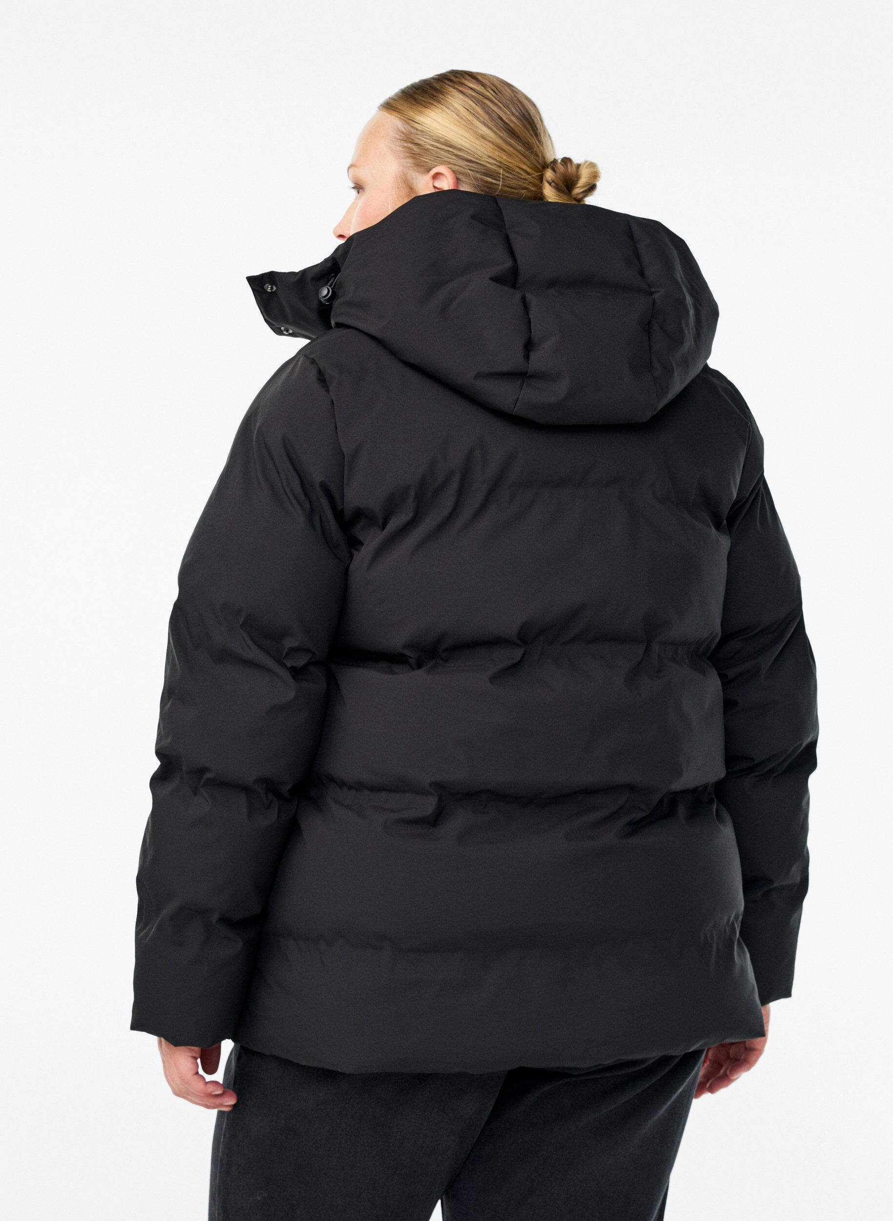 ZizziLyhyt toppatakki irrotettavalla hupulla, Musta, Model image number 2