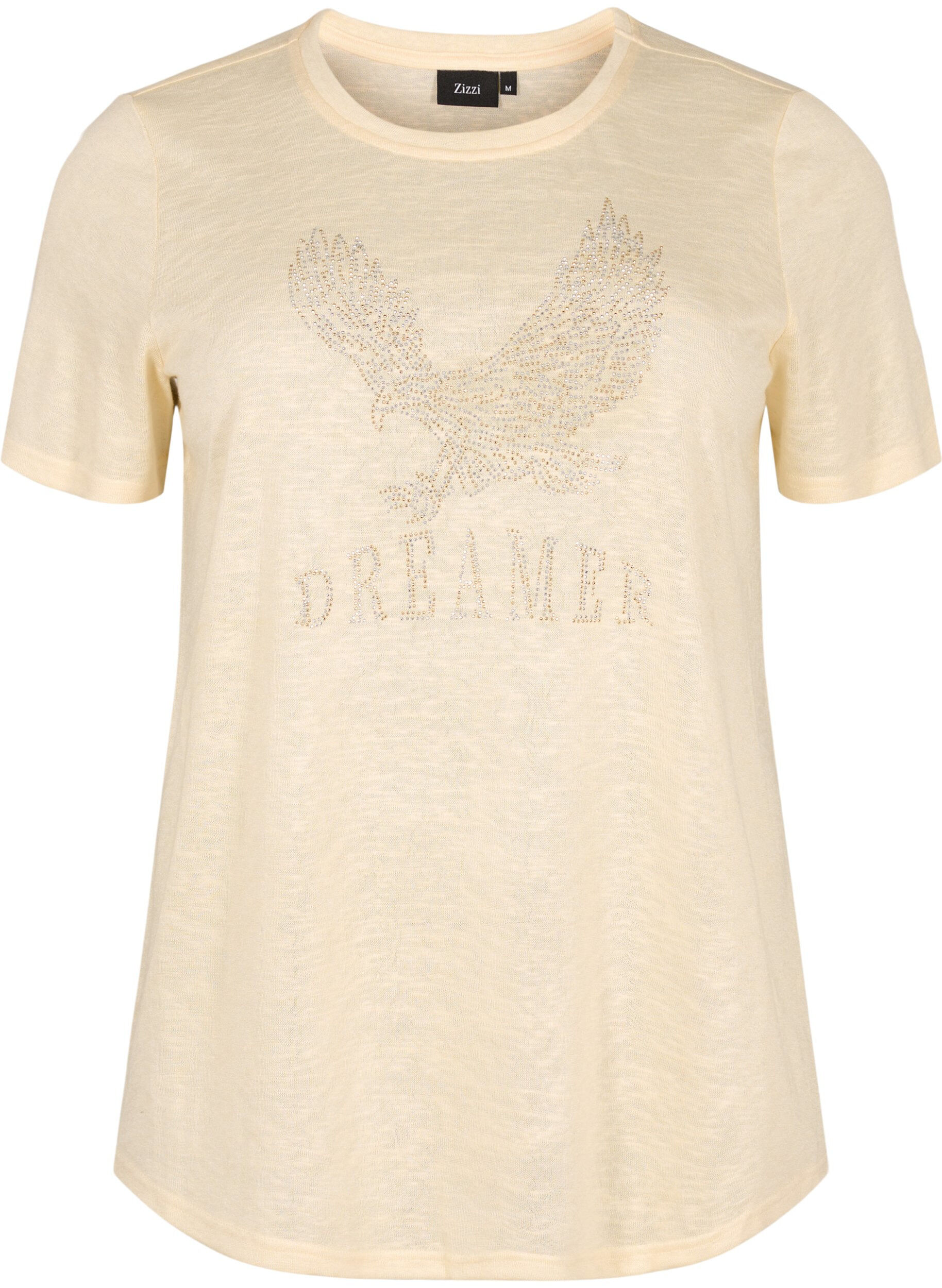 Zizzi T-paita niiteill&auml; ja py&ouml;re&auml;ll&auml; p&auml;&auml;ntiell&auml;, Buttercream, Packshot image number 0