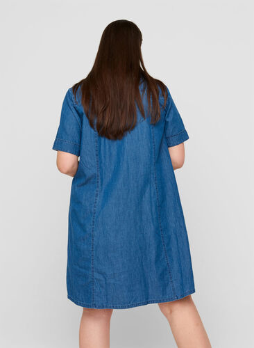 Lyhythihainen paitamekko farkkukankaasta , Medium Blue denim, Model image number 1