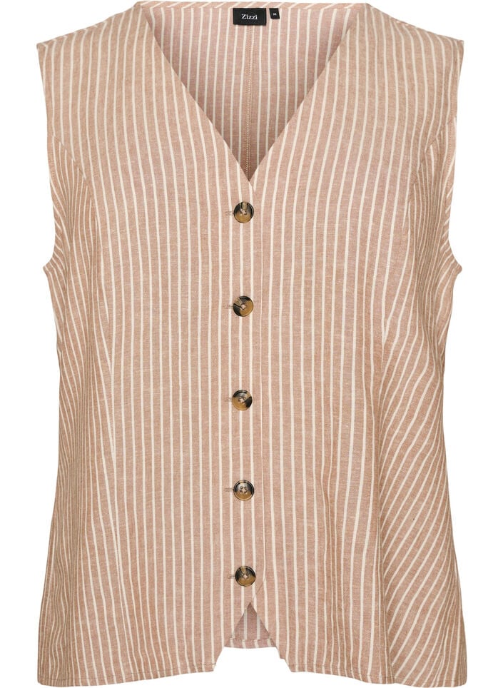 Raidallinen liivi pellavaa ja viskoosia, Beige, Packshot image number 0