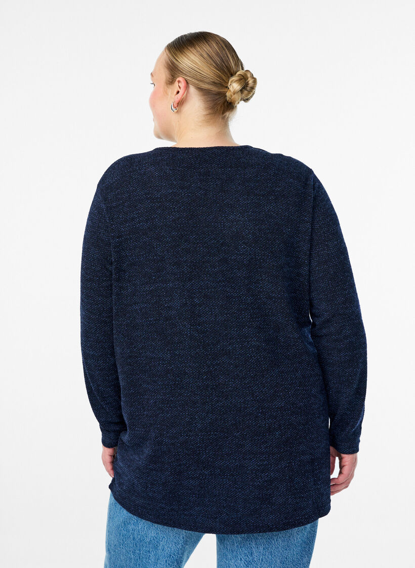 Pitk&auml;hihaiset pusero rakenteella, Sininen, Model image number 2