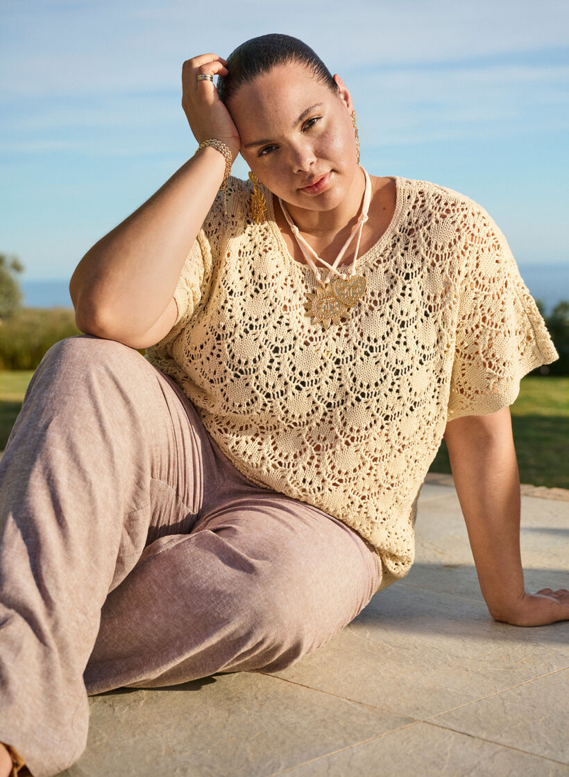 Rennot housut pellavasta ja viskoosista, Ruskea, Image image number 0