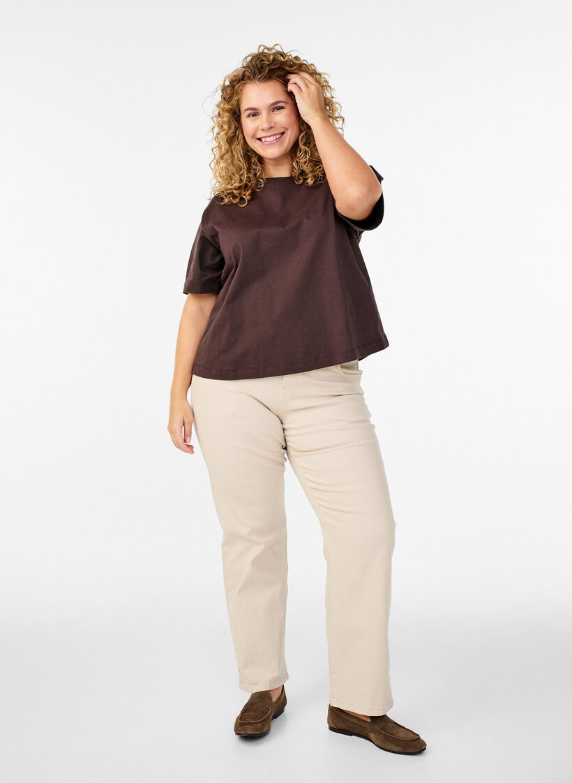 Gemma korkeavyötäröiset farkut, Beige, Model image number 0