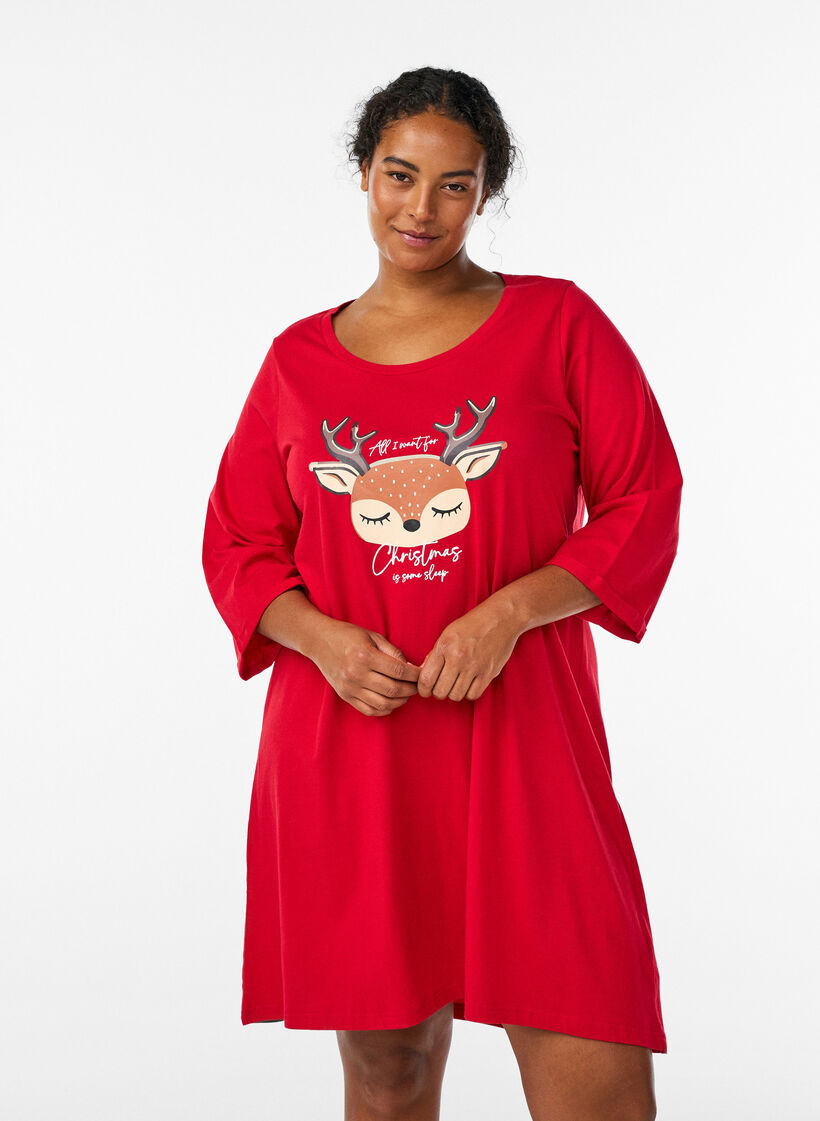 Y&ouml;paita luomupuuvillasta joulumotiivilla, Punainen, Model image number 0