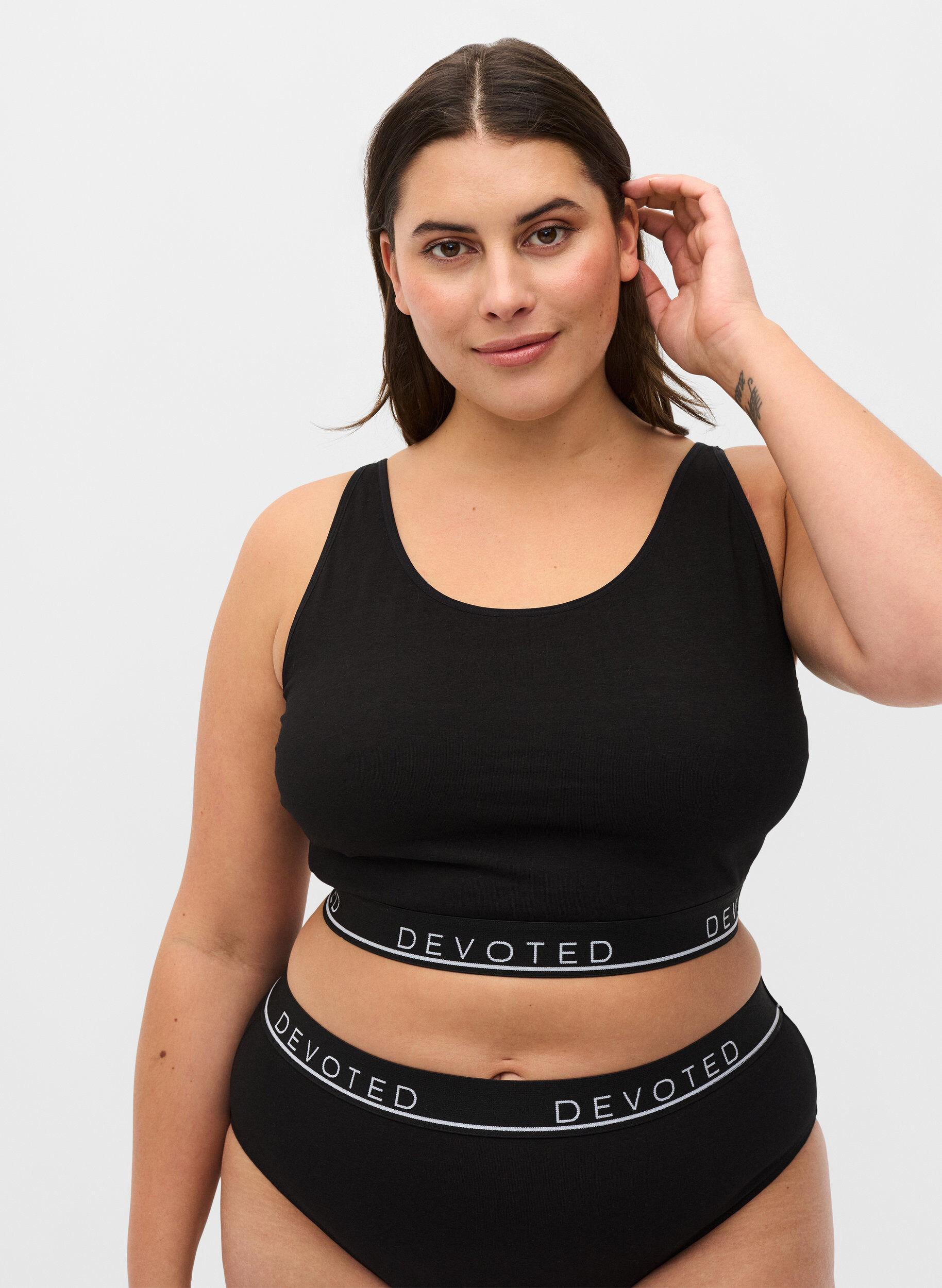 Zizzi Puuvillaiset rintaliivit s&auml;&auml;dett&auml;vill&auml; olkaimilla , Musta, Model image number 0