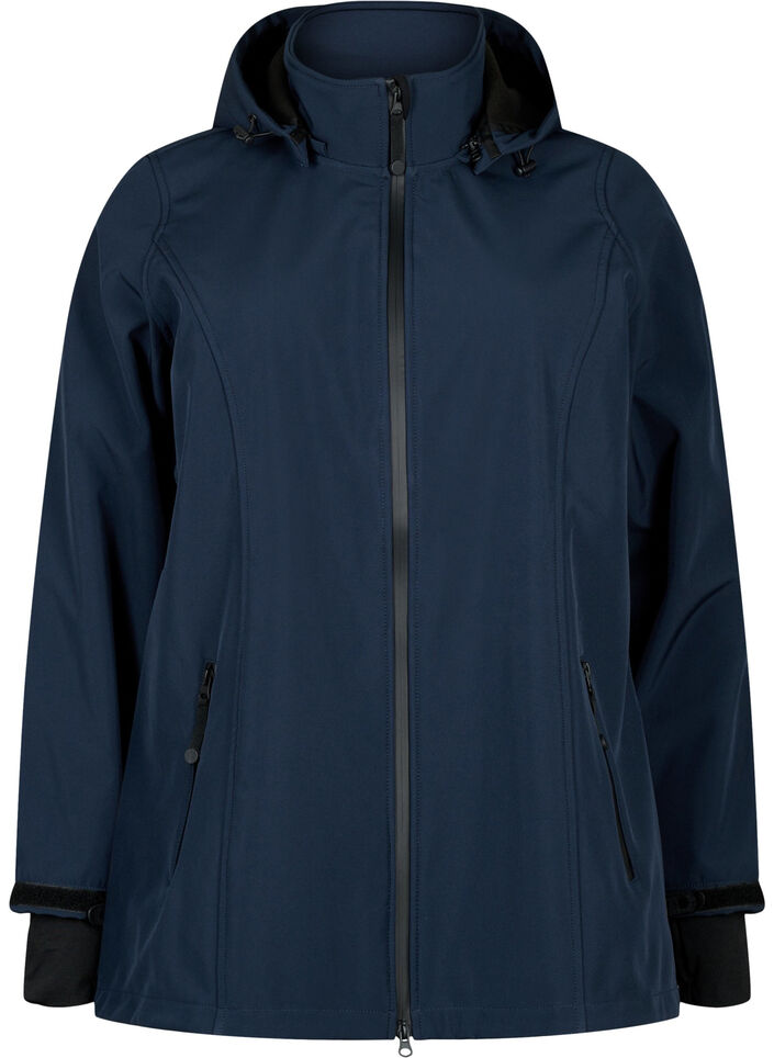 Lyhyt softshell-takki irroitettavalla hupulla, Sininen, Packshot image number 0