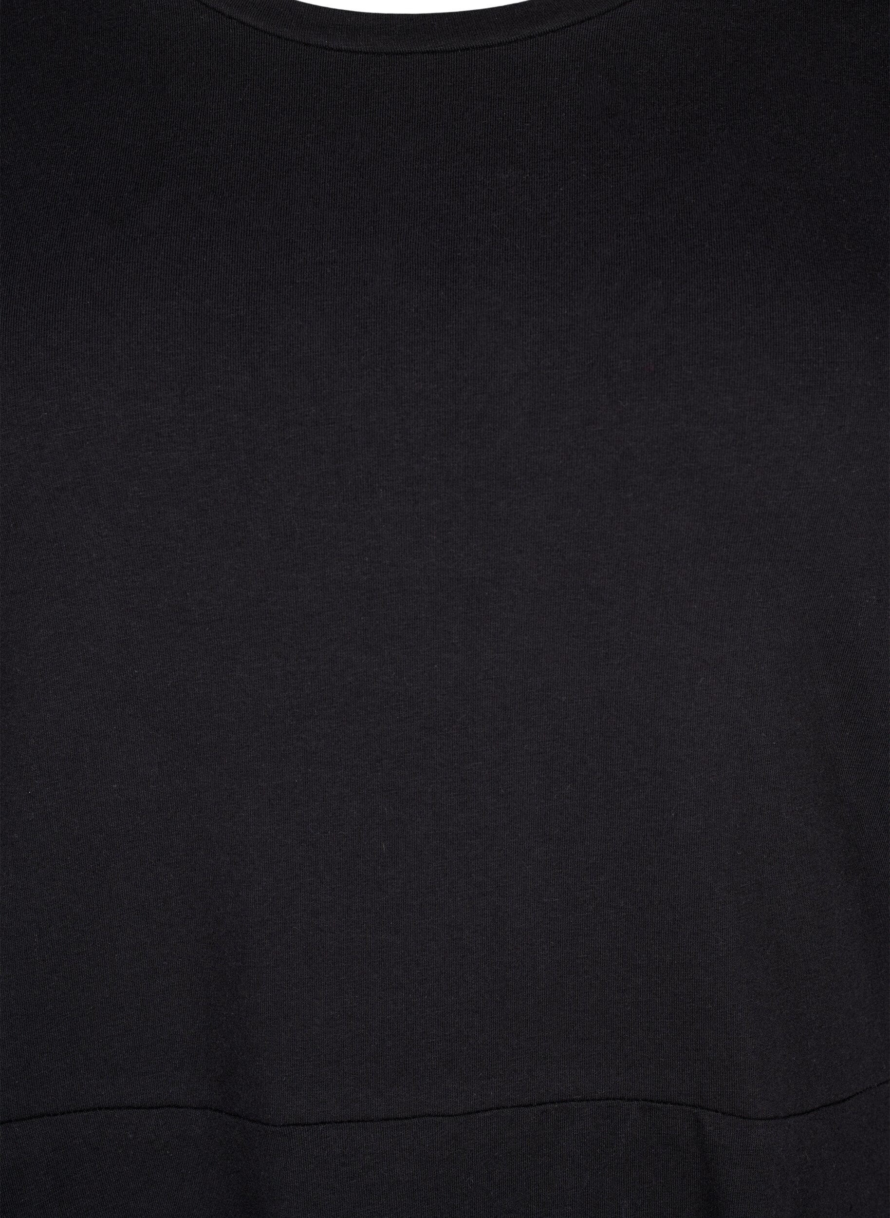 Zizzi Yksiv&auml;rinen puuvillamekko, jossa on lyhyet hihat, Black Solid, Packshot image number 2