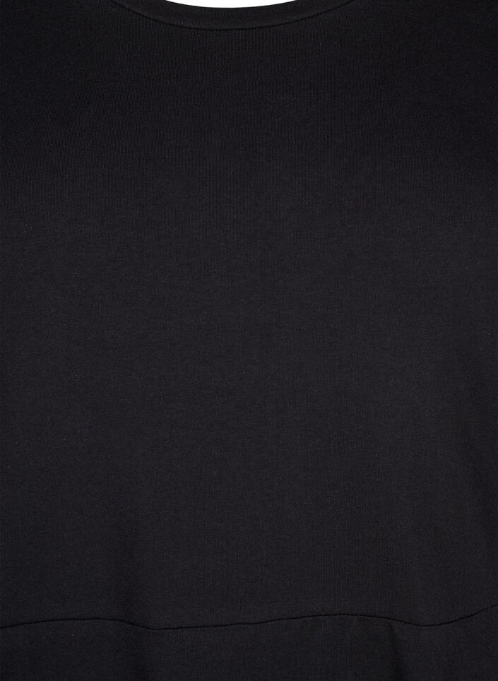 Yksivärinen puuvillamekko, jossa on lyhyet hihat, Black Solid, Packshot image number 2