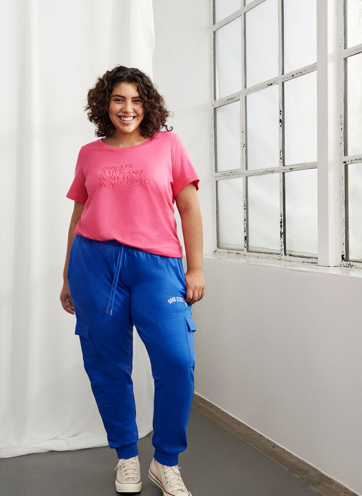 Puuvillainen t-paita painatuksella ja lyhyillä hihoilla, Hot Pink Create, Image