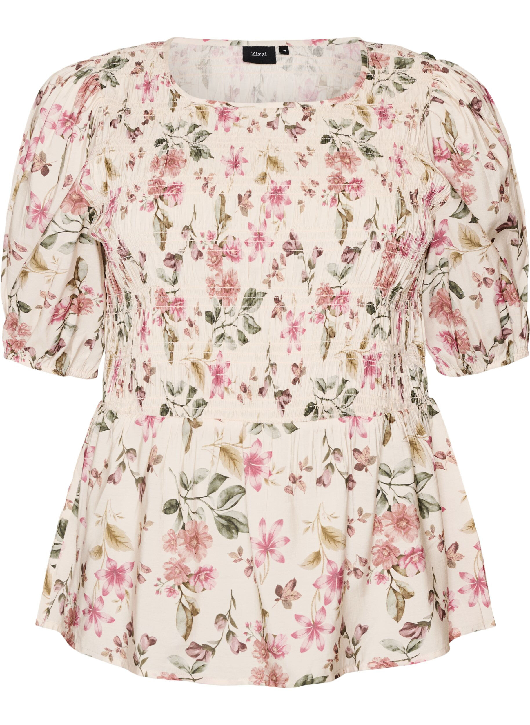 ZizziViskoosipusero smokkauksella ja peplum-efektill&auml;, Vanilja, Packshot image number 0