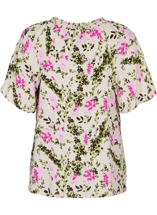 Viskoosinen pusero lyhyillä hihoilla, Green Pink AOP, Packshot image number 1