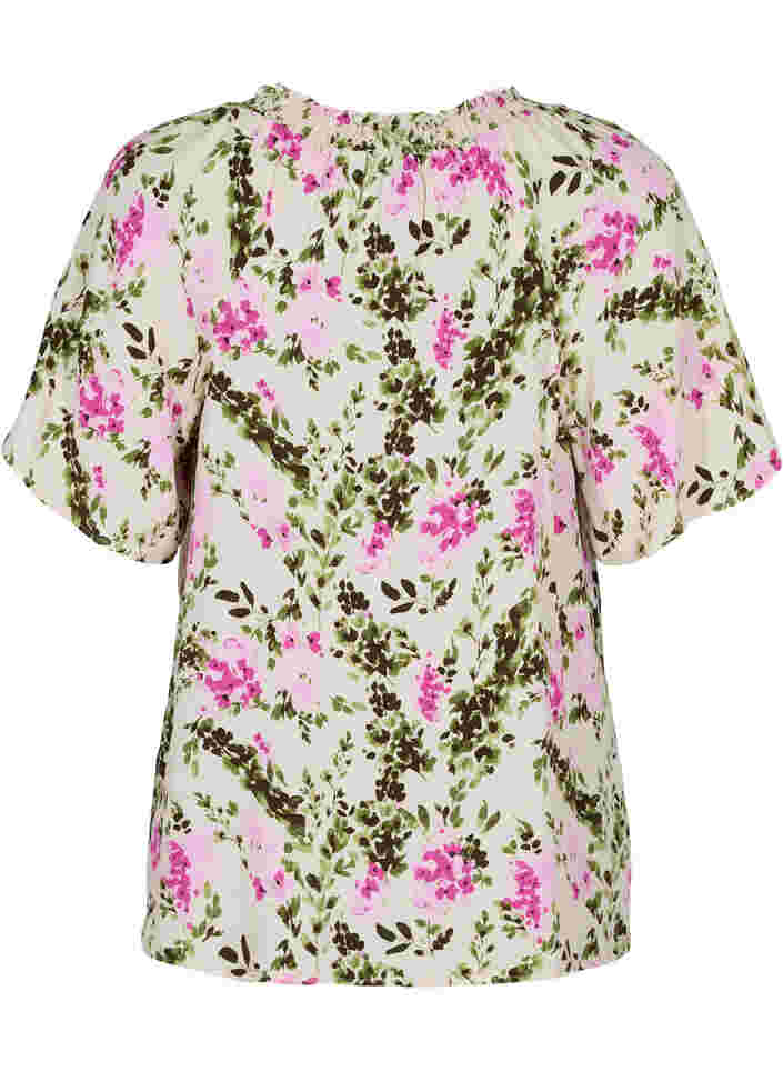 Viskoosinen pusero lyhyillä hihoilla, Green Pink AOP, Packshot image number 1
