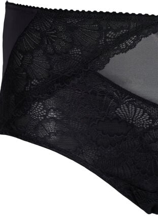 Korkeavyötäröiset alushousut pitsillä ja mesh-kankaalla, Black, Packshot image number 2
