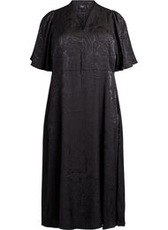 Midimittainen jacquard-mekko paisleykuviolla ja leveillä hihoilla, Musta