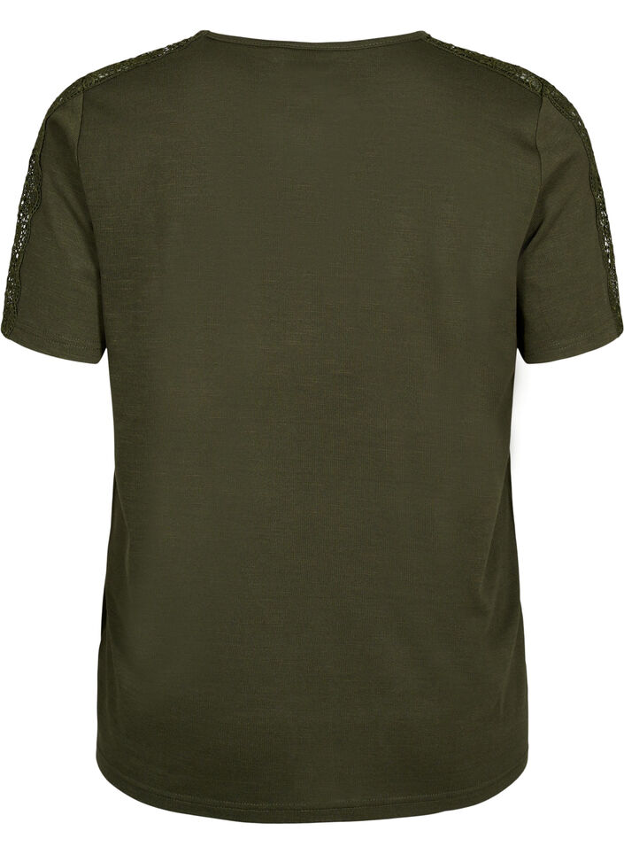 Lyhythihainen pusero pitsillä ja v-pääntiellä, Forest Night, Packshot image number 1