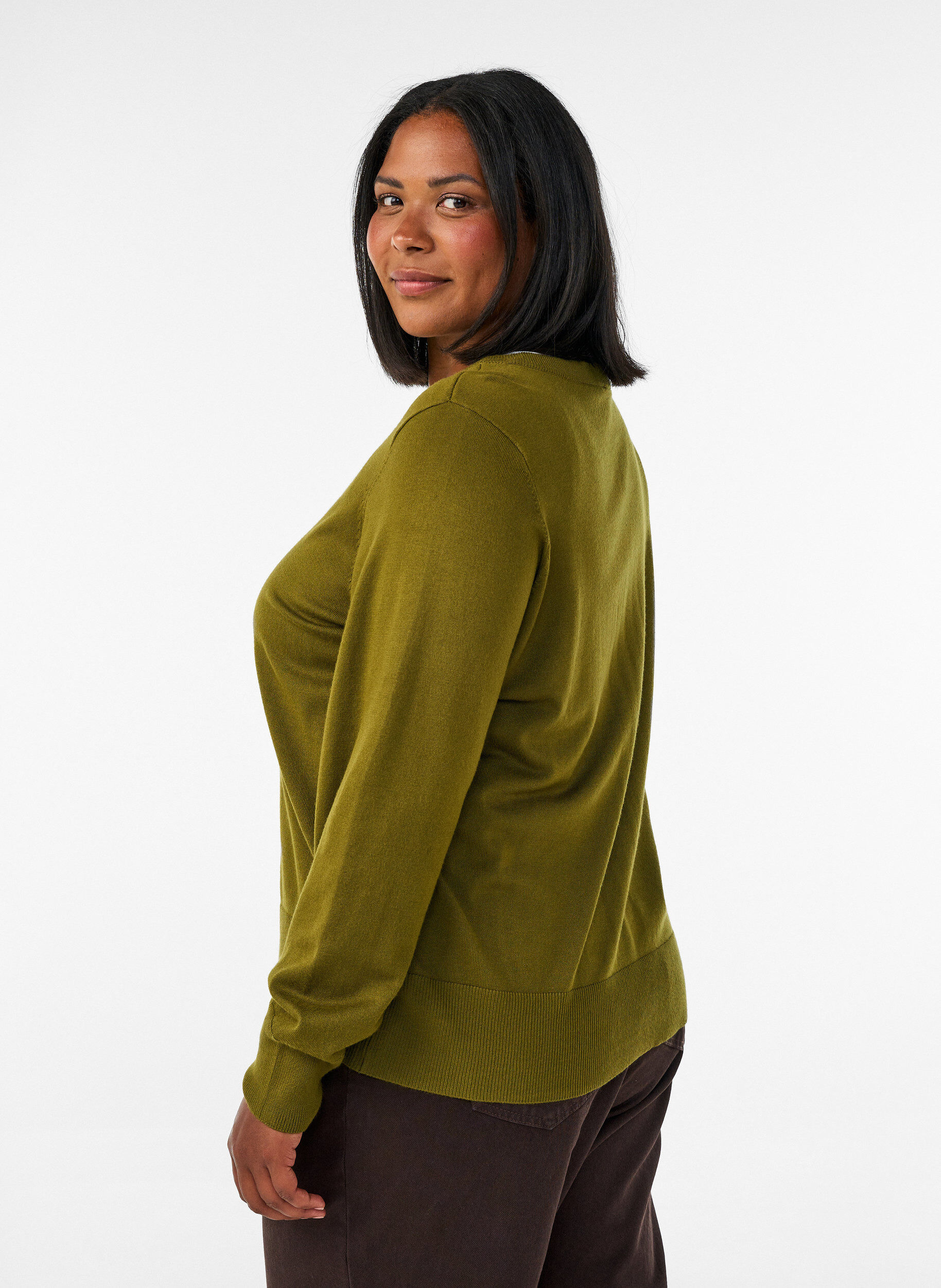 ZizziNeuletakki, jossa py&ouml;re&auml; p&auml;&auml;ntie ja napit, Vihre&auml;, Model image number 2