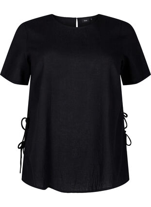 Puuvilla-pellavasekoitteinen pusero nyöriyksityiskohdalla, Black, Packshot image number 0