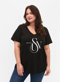 Puuvillainen t-paita painatuksella, Black SUN, Model