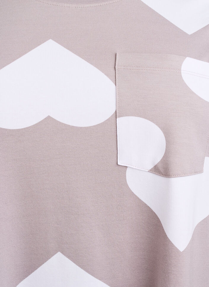 Pitkä yöpaita modaalisekoitetta sydänkuviolla, Harmaa, Packshot image number 2