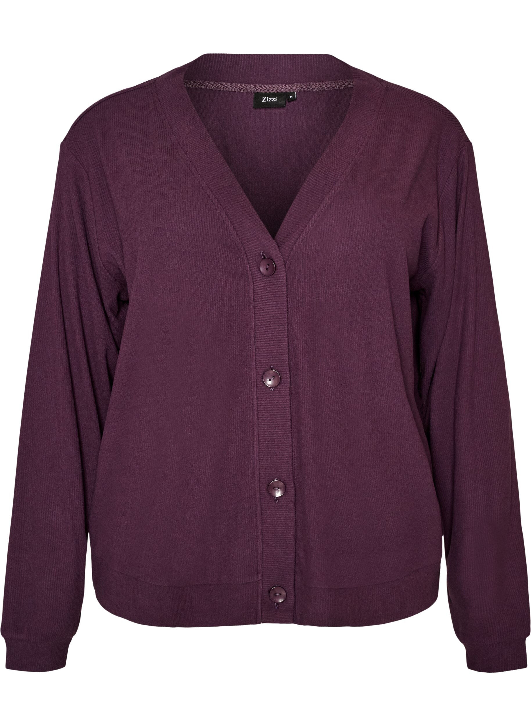 ZizziRibattu neuletakki V-kaula-aukolla, Violetti, Packshot image number 0