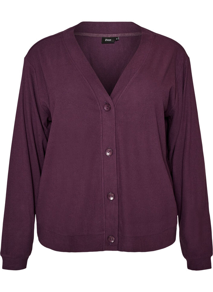 Ribattu neuletakki V-kaula-aukolla, Violetti, Packshot image number 0