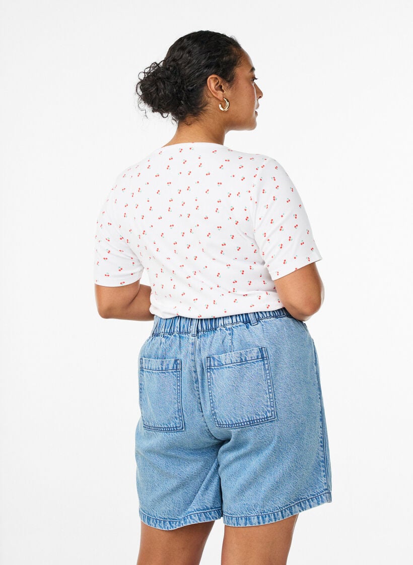 Rennot korkeavy&ouml;t&auml;r&ouml;iset farkkushortsit, Sininen, Model image number 2