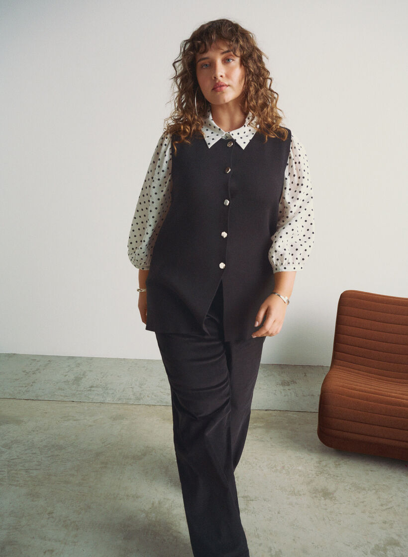 Korkeavyötäröiset samettihousut leveillä lahkeilla, Musta, Image image number 0