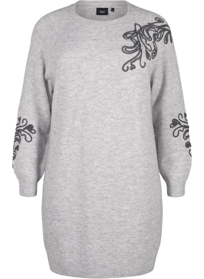Neulottu mekko koristeilla, Light Grey Melange, Packshot image number 0