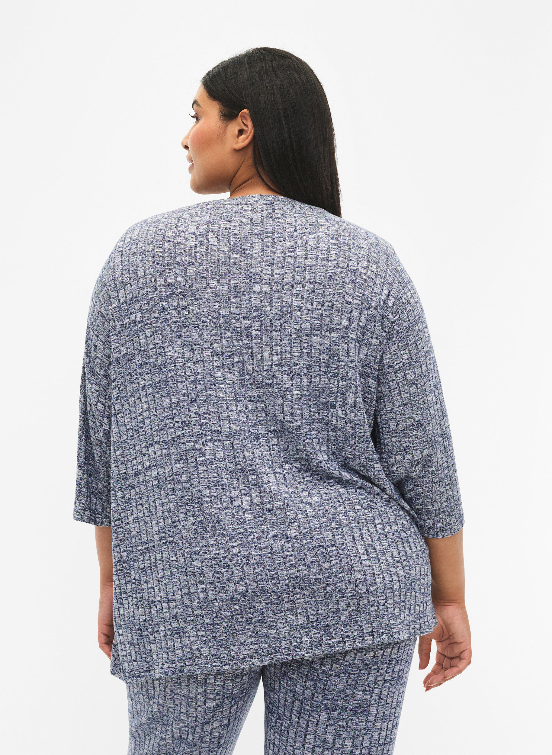 Zizzi Melangepusero py&ouml;re&auml;ll&auml; kaula-aukolla ja 3/4-hihoilla, Dress Blues Mel., Model image number 1