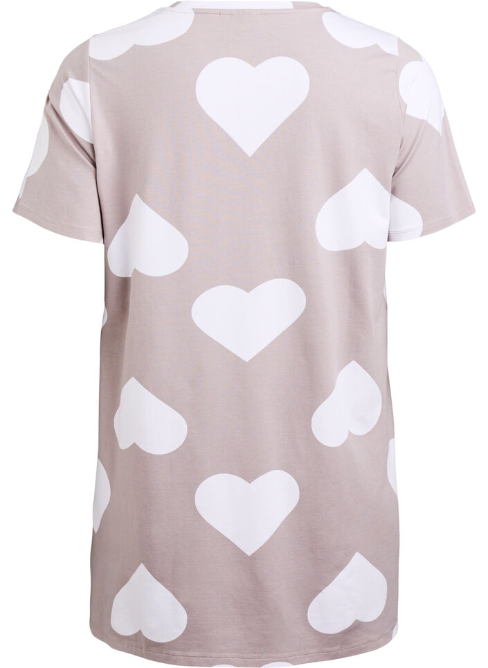 Pitkä yöpaita modaalisekoitetta sydänkuviolla, Harmaa, Packshot image number 1