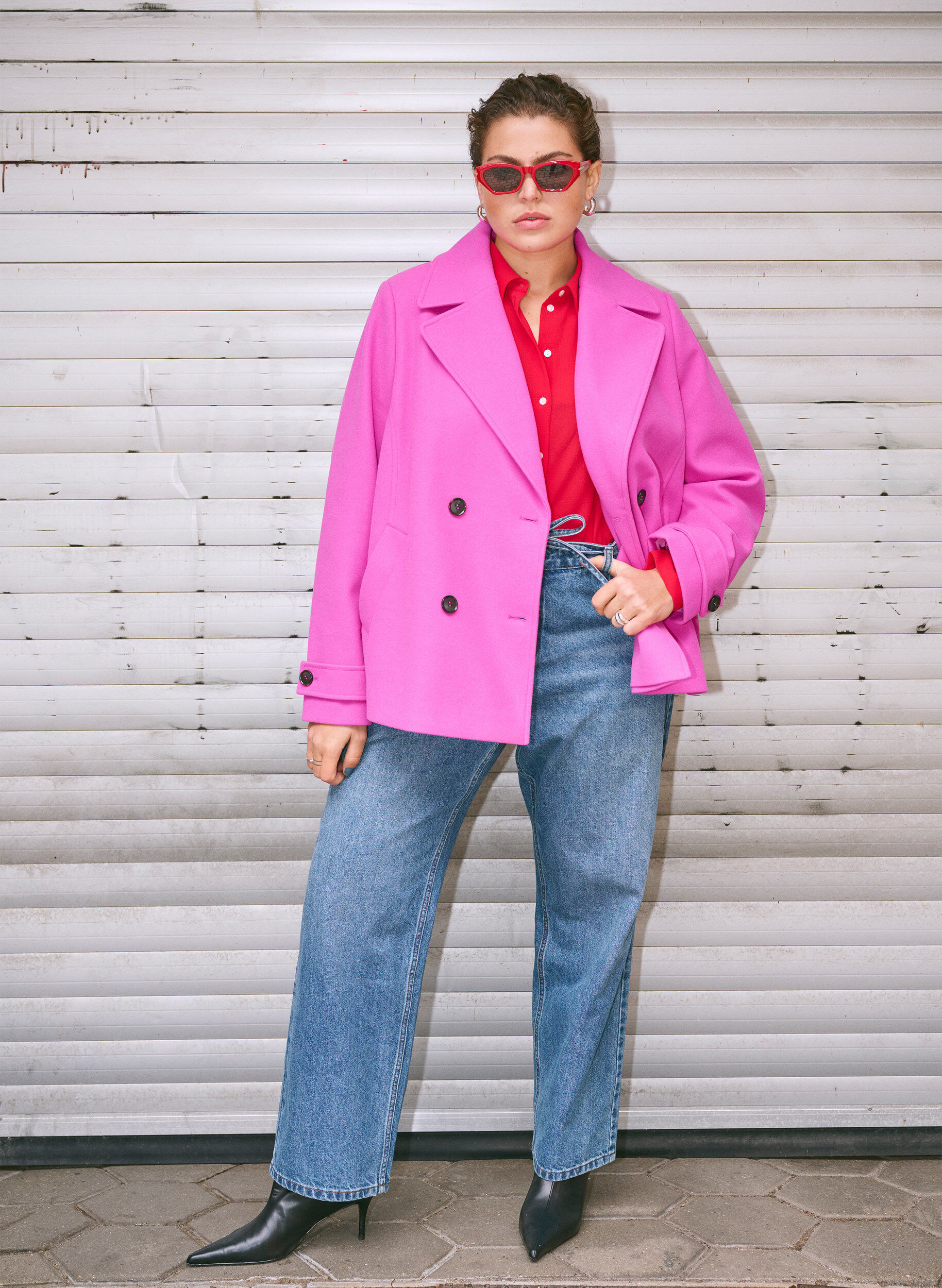 Zizzi Lyhyt villamainen takki taskuilla, Purple Orchid, Image image number 0