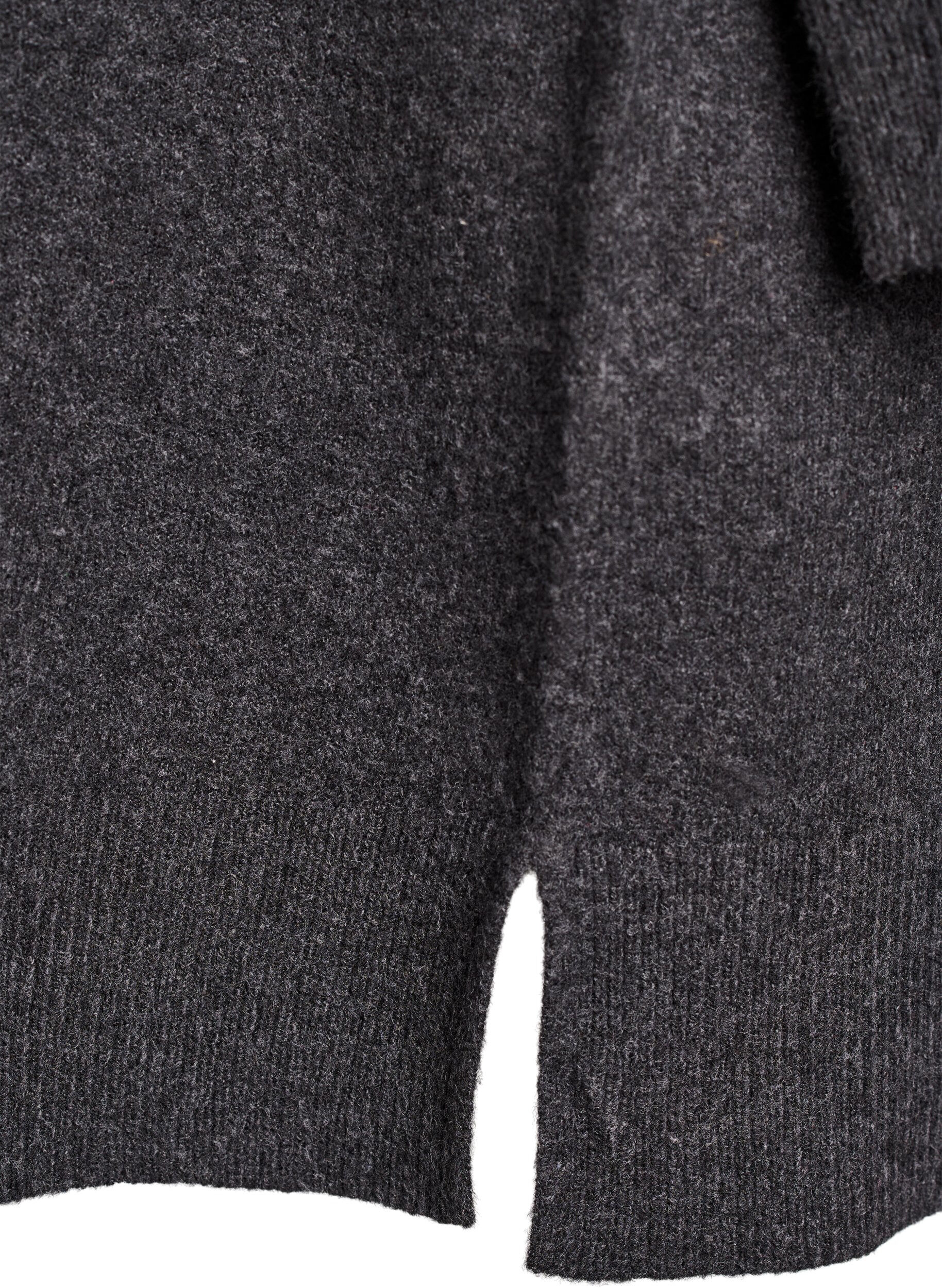 Zizzi Lyhyt neulemekko pikeekauluksella ja napeilla, Harmaa, Packshot image number 3