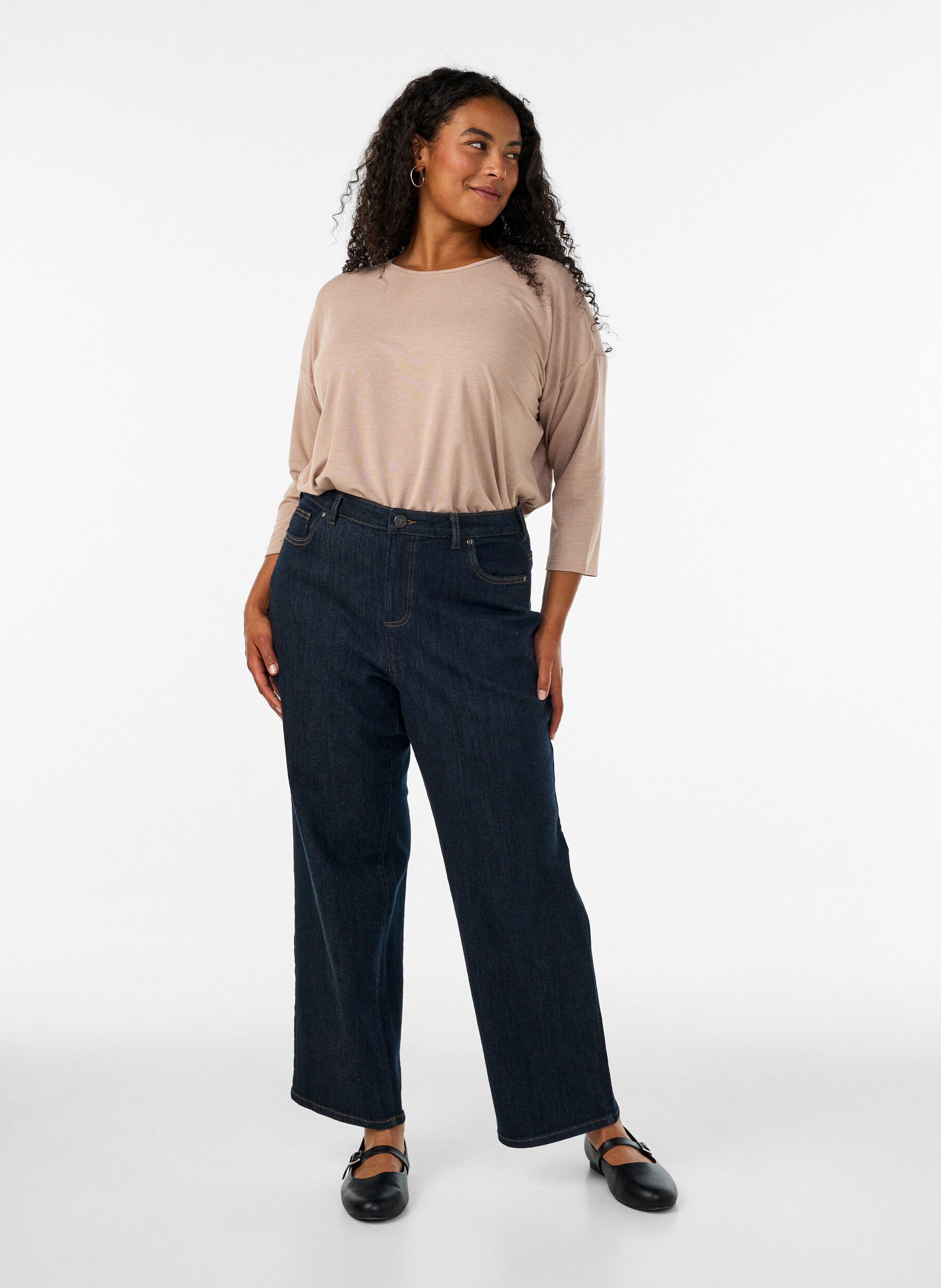 ZizziJersey -pusero 3/4-hihoilla, Beige, Model image number 1