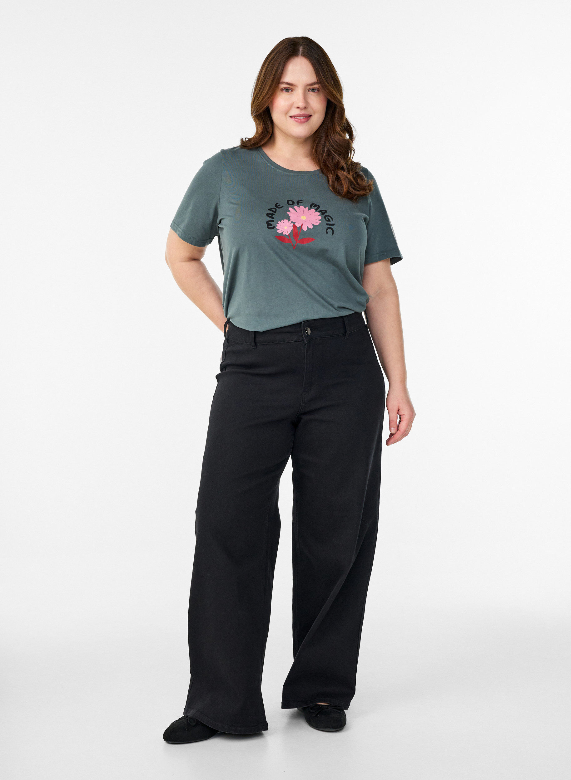 Zizzi T-paita printill&auml;, Vihre&auml;, Model image number 1