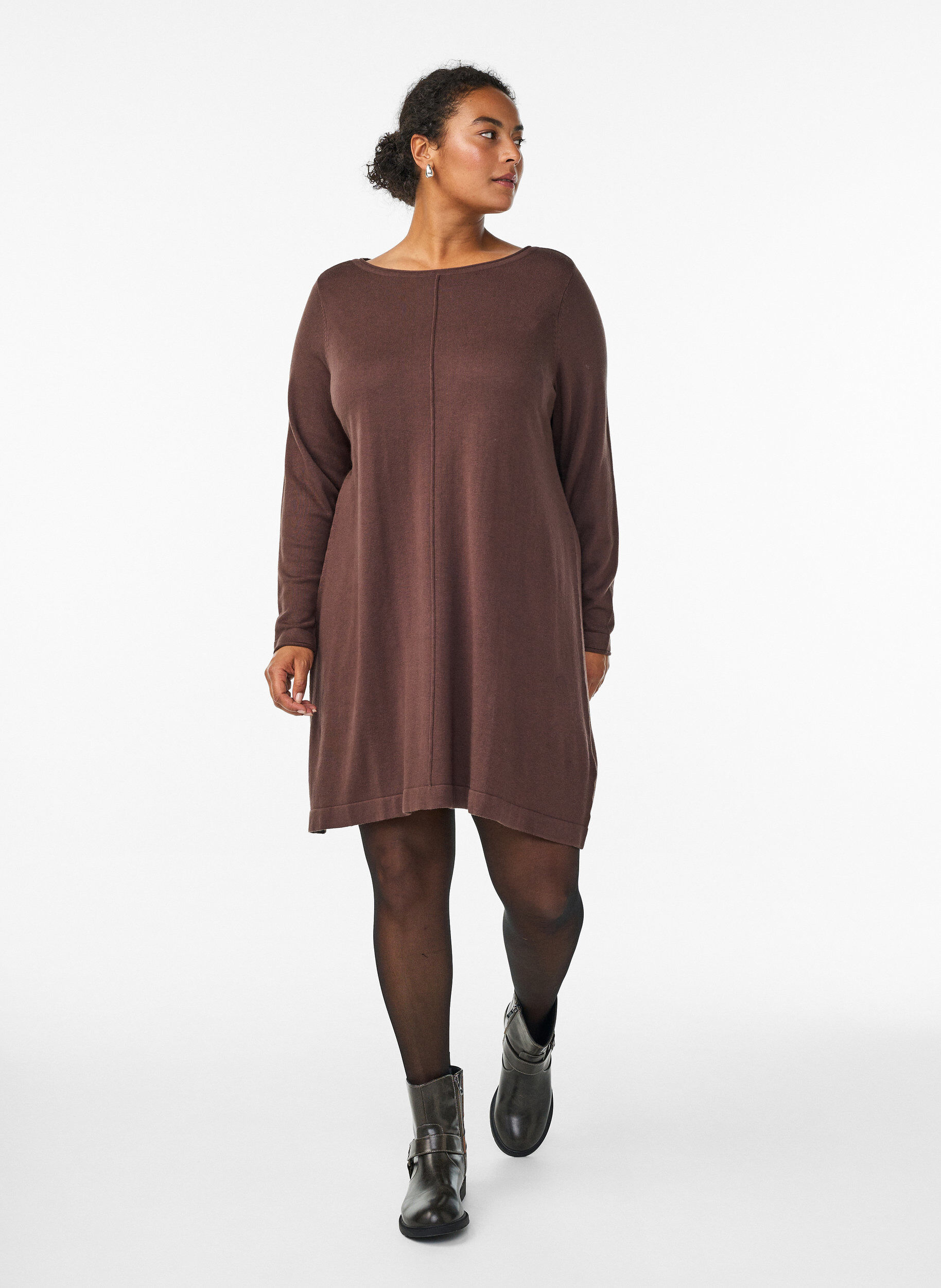ZizziNeulemekko puuvillaviskoosisekoitteesta, Ruskea, Model image number 1