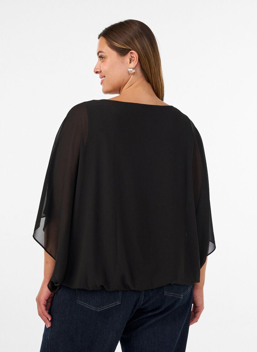 Sifonkipusero pallomaisella efektill&auml;, Musta, Model image number 2