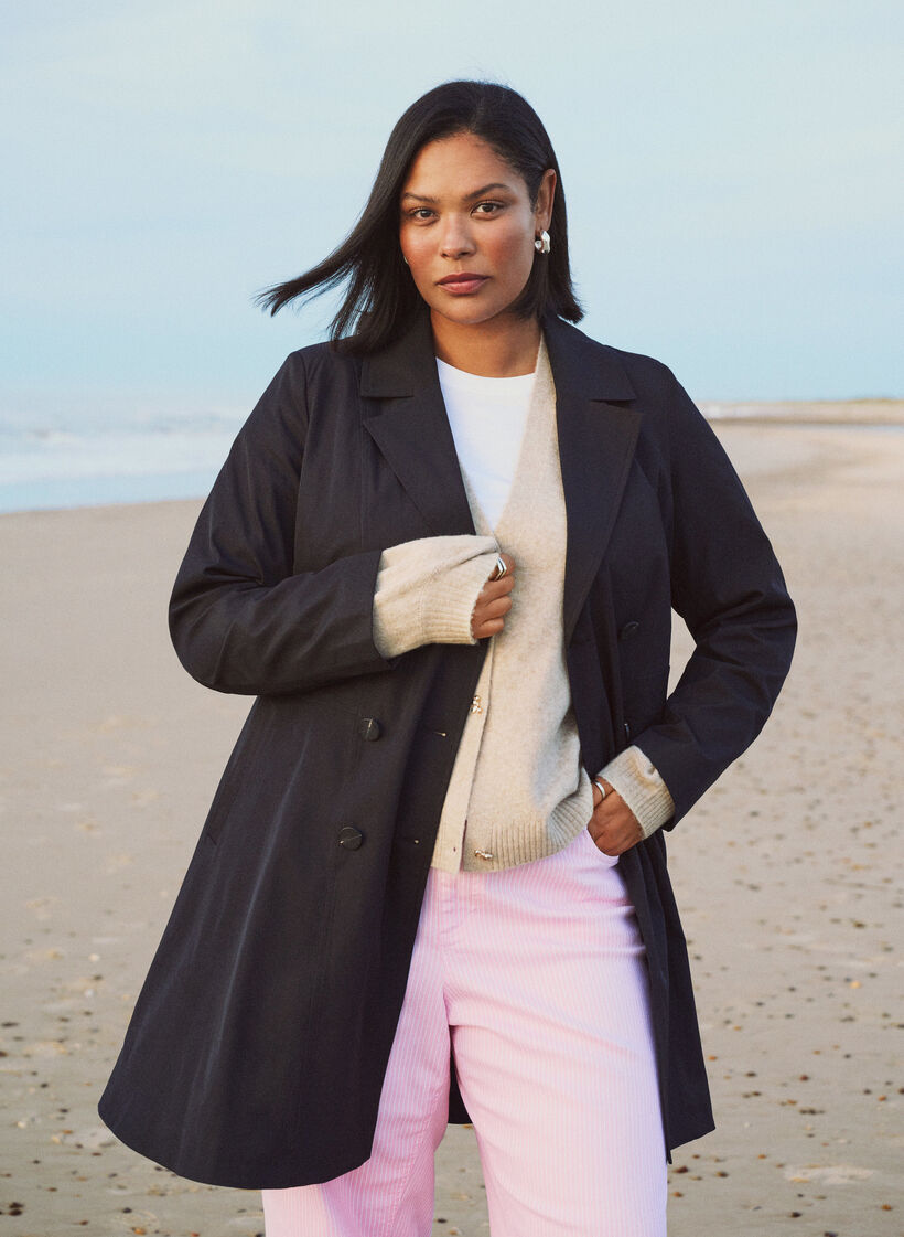 A-linjainen kev&auml;ttakki kaksirivisell&auml; kiinnityksell&auml;, Musta, Image image number 0