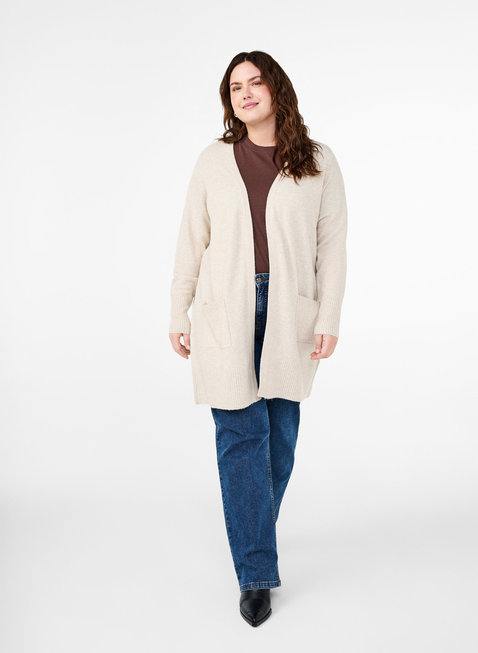 ZizziJoustinneuletakki taskuilla, Beige, Model image number 1