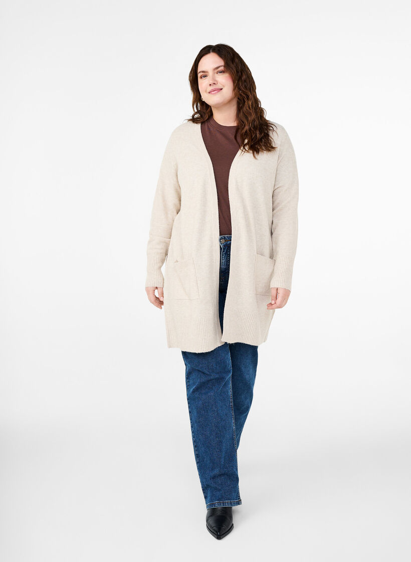 Joustinneuletakki taskuilla, Beige, Model image number 1