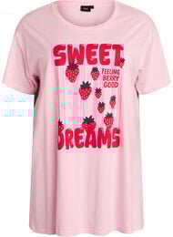 Pitk&auml; y&ouml;-T-paita luomupuuvillasta printill&auml;, Punainen