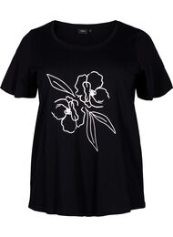 Kuvioitu puuvillainen T-paita, Black w. Flower